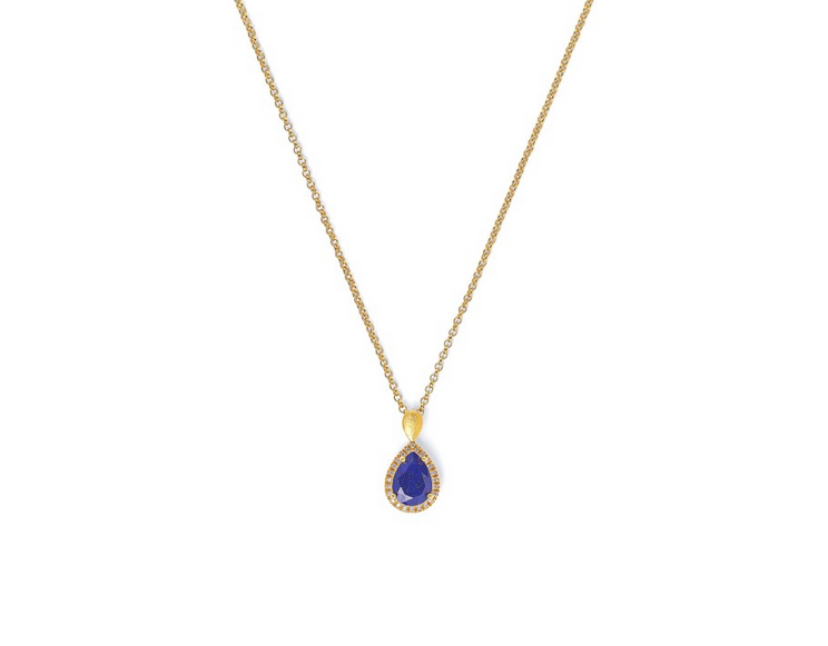Kette mit Anhänger "Lapislazuli" und "Zirkonia" in Silber vergoldet