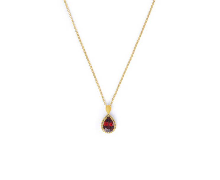 Kette mit Anhänger "Granat" und "Zirkonia" in Silber vergoldet