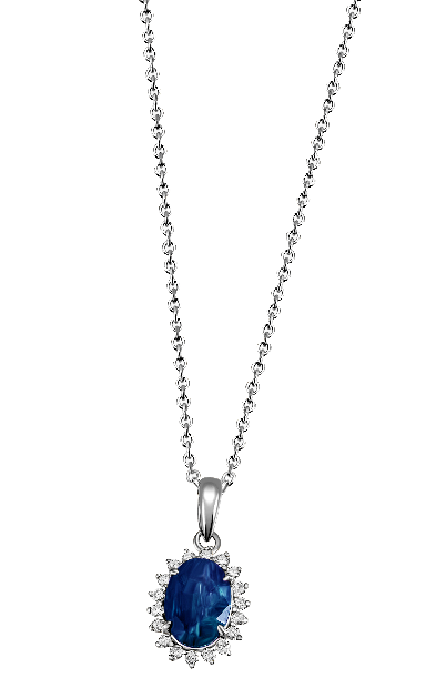 Kette mit Anhänger in Weissgold 18kt mit Brillant und Safir