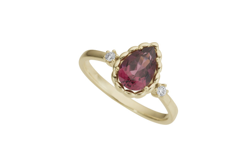 Ring in Gelbgold 18kt mit Brillanten und pink Rhodolith