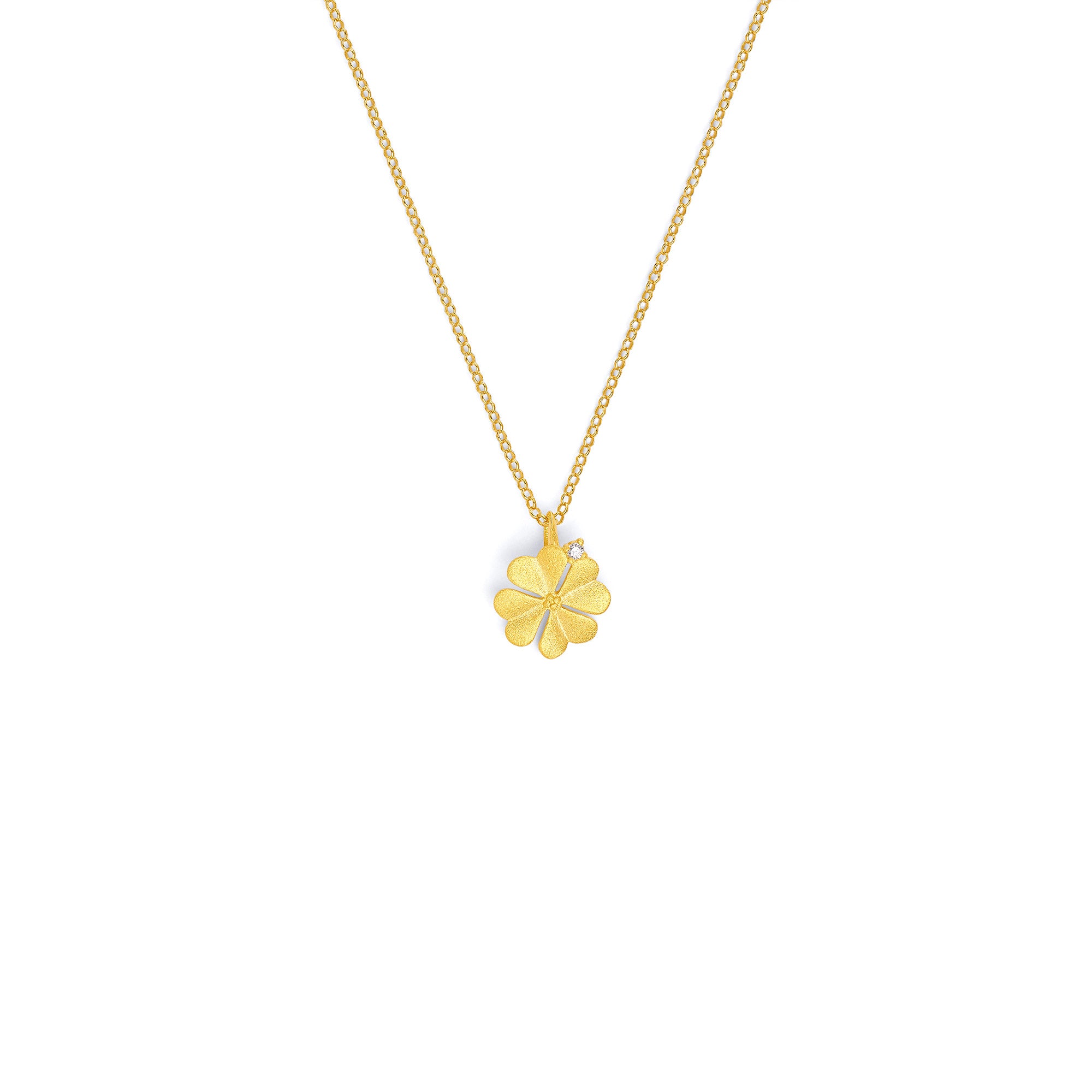Anhänger "Kleeblatt" mit Kette in Silber vergoldet und Zirkonia