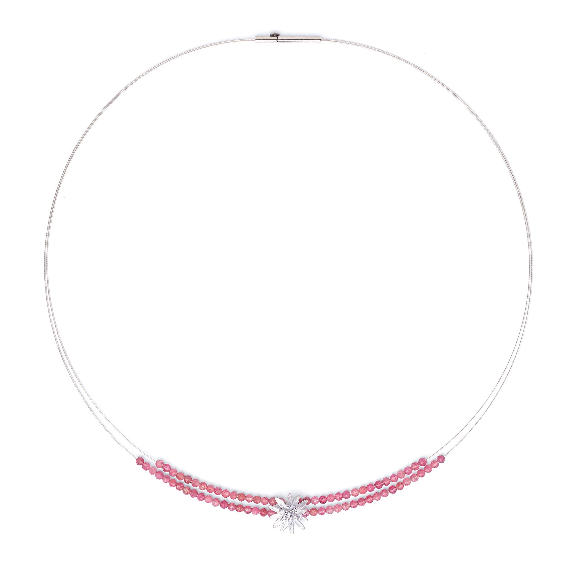 Collier in Silber "Edelweiss" mit Zirkonia und Pink Turmalin