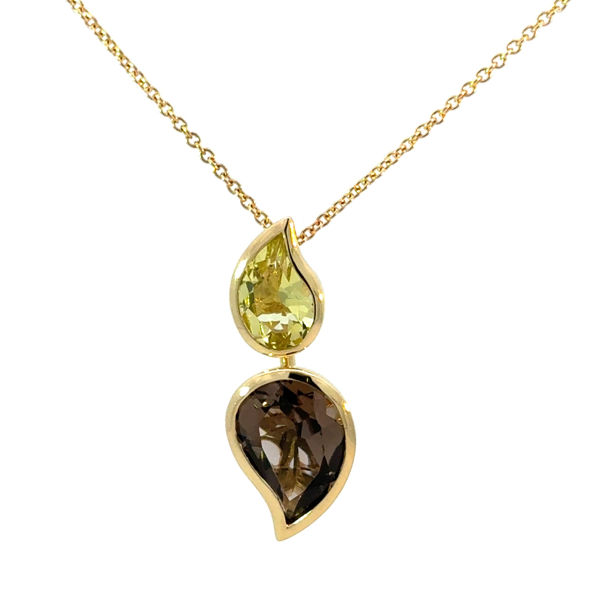 Anhänger in Gelbgold 18kt mit Rauchquarz und Lemon Quarz