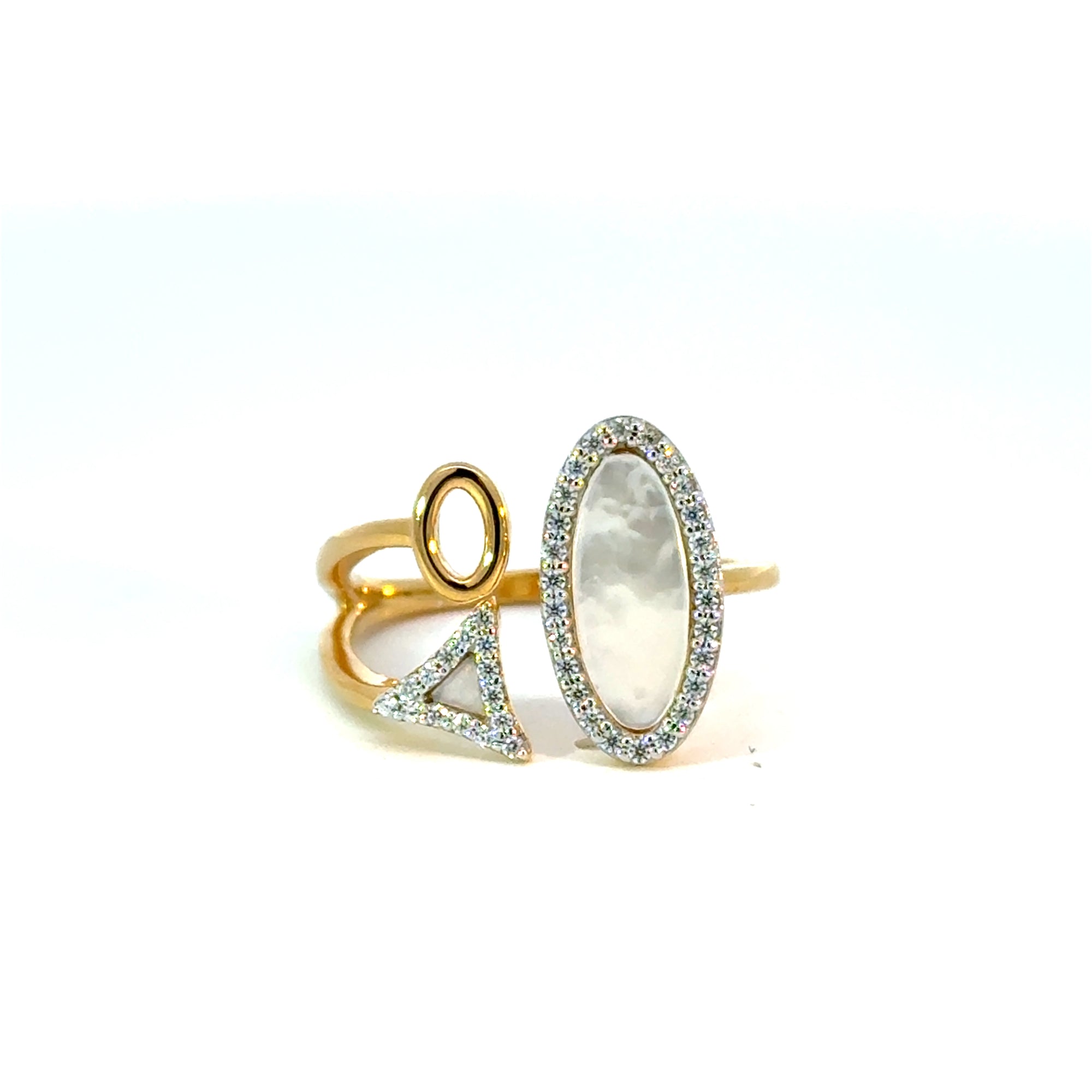 Ring in Silber vergoldet mit Perlmutt und Zirkonia