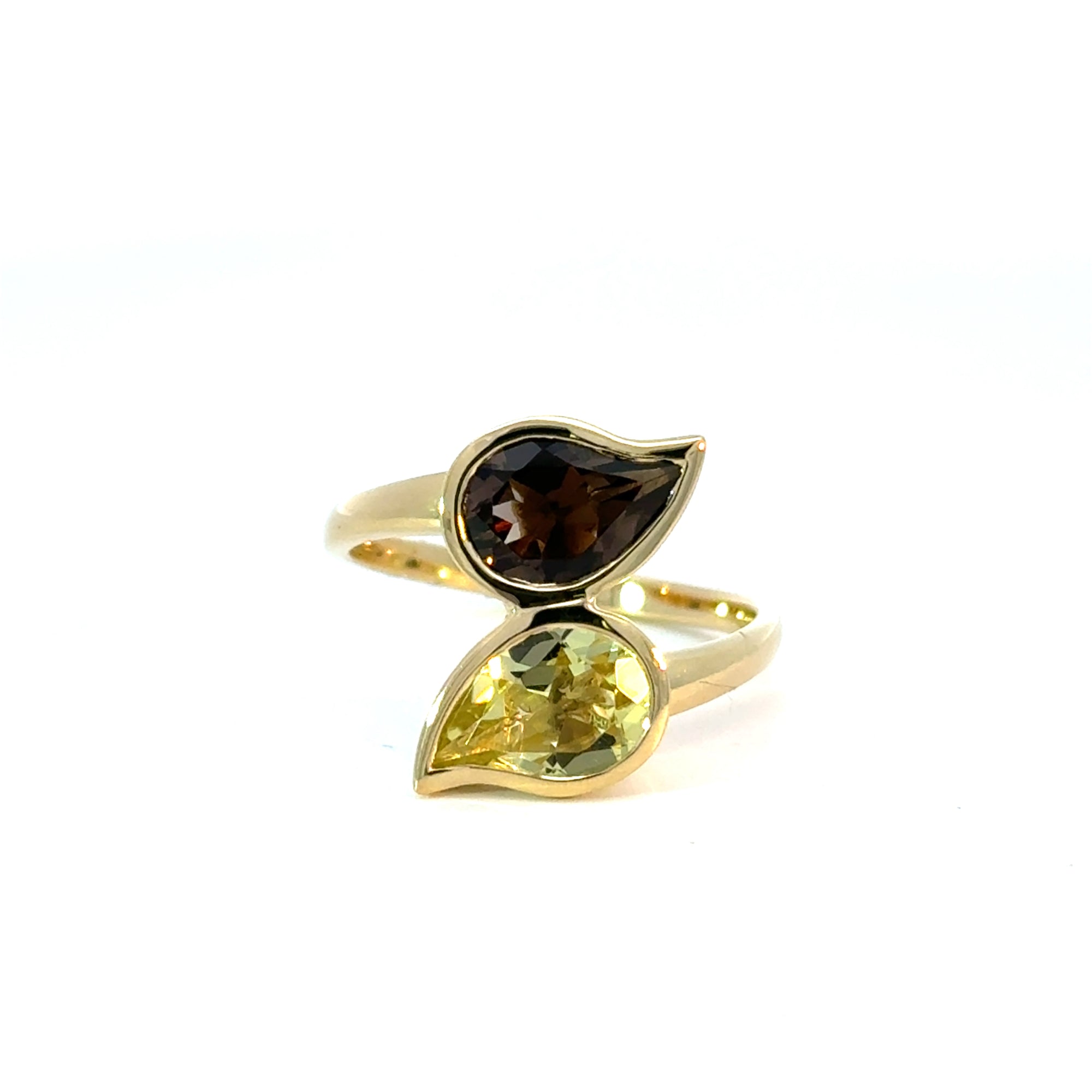 Ring in Gelbgold 18kt mit Rauchquarz und Lemon Quarz
