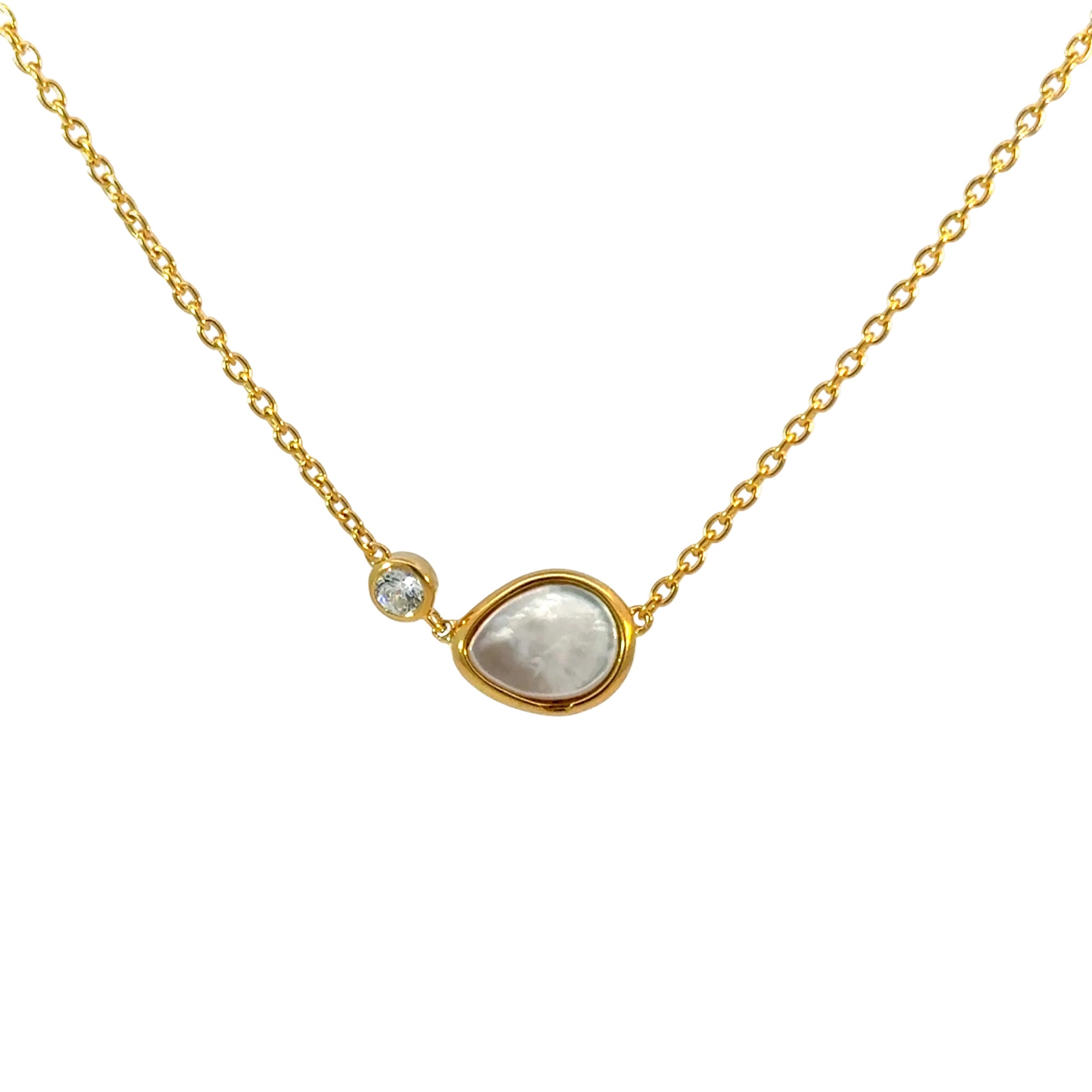 Collier in Silber vergoldet mit Zirkonia und Perlmutt