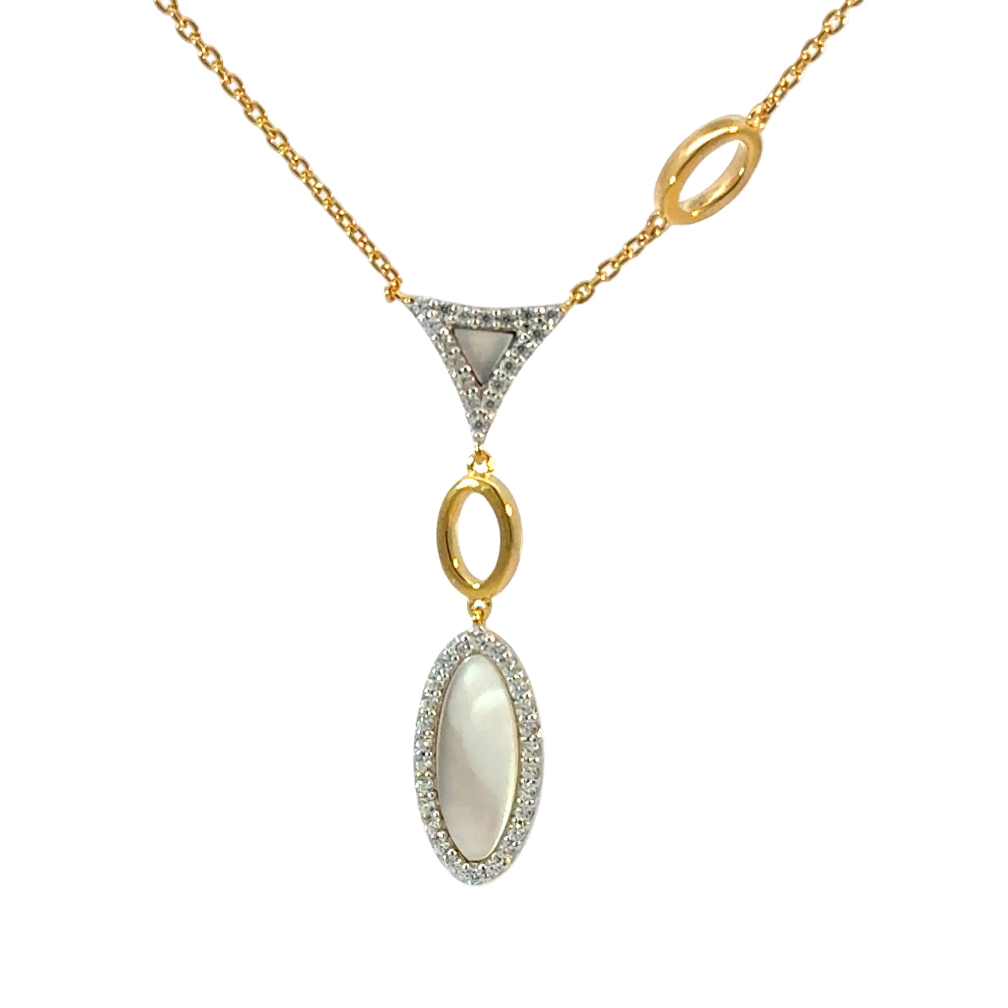 Collier in Silber vergoldet mit Perlmutt und Zirkonia