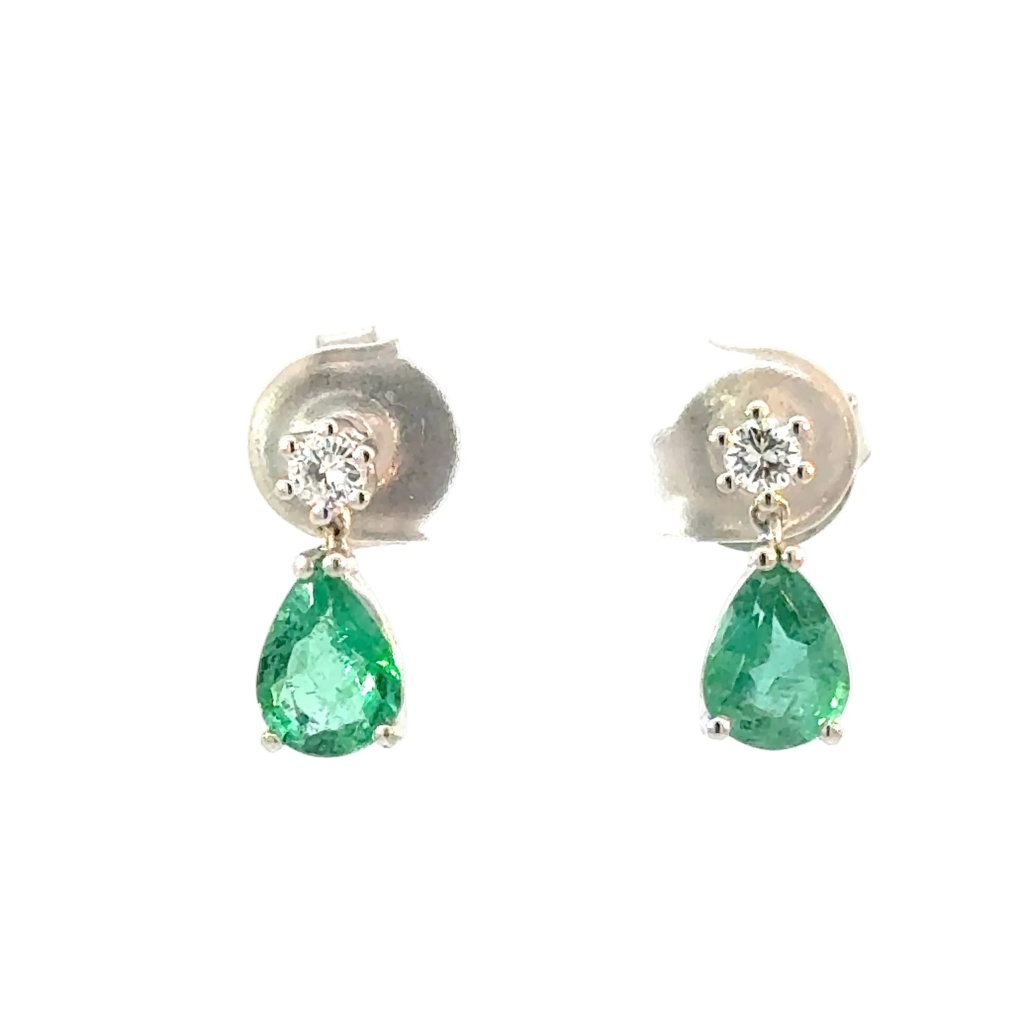 Ohrhänger in Weissgold 18kt mit Brillanten und Smaragd