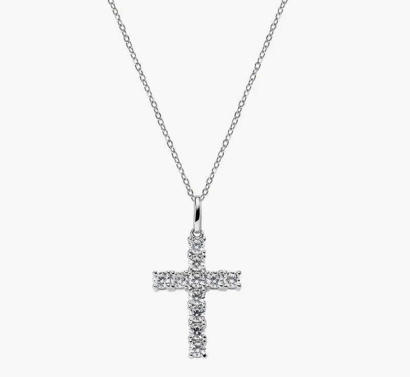 Anhänger Kreuz mit Kette in Silber und Zirkonia