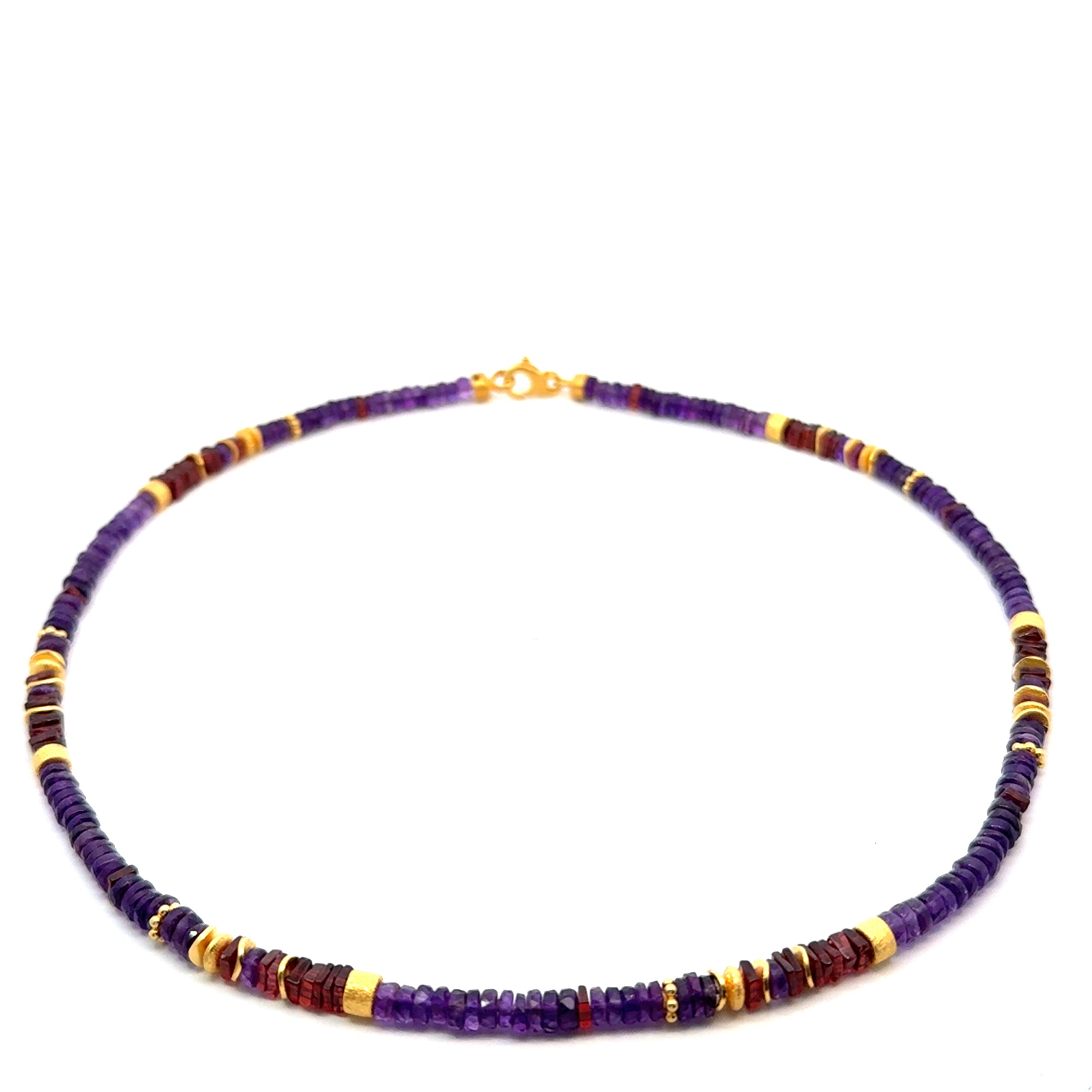 Collier in Silber vergoldet mit Amethyst und Granat