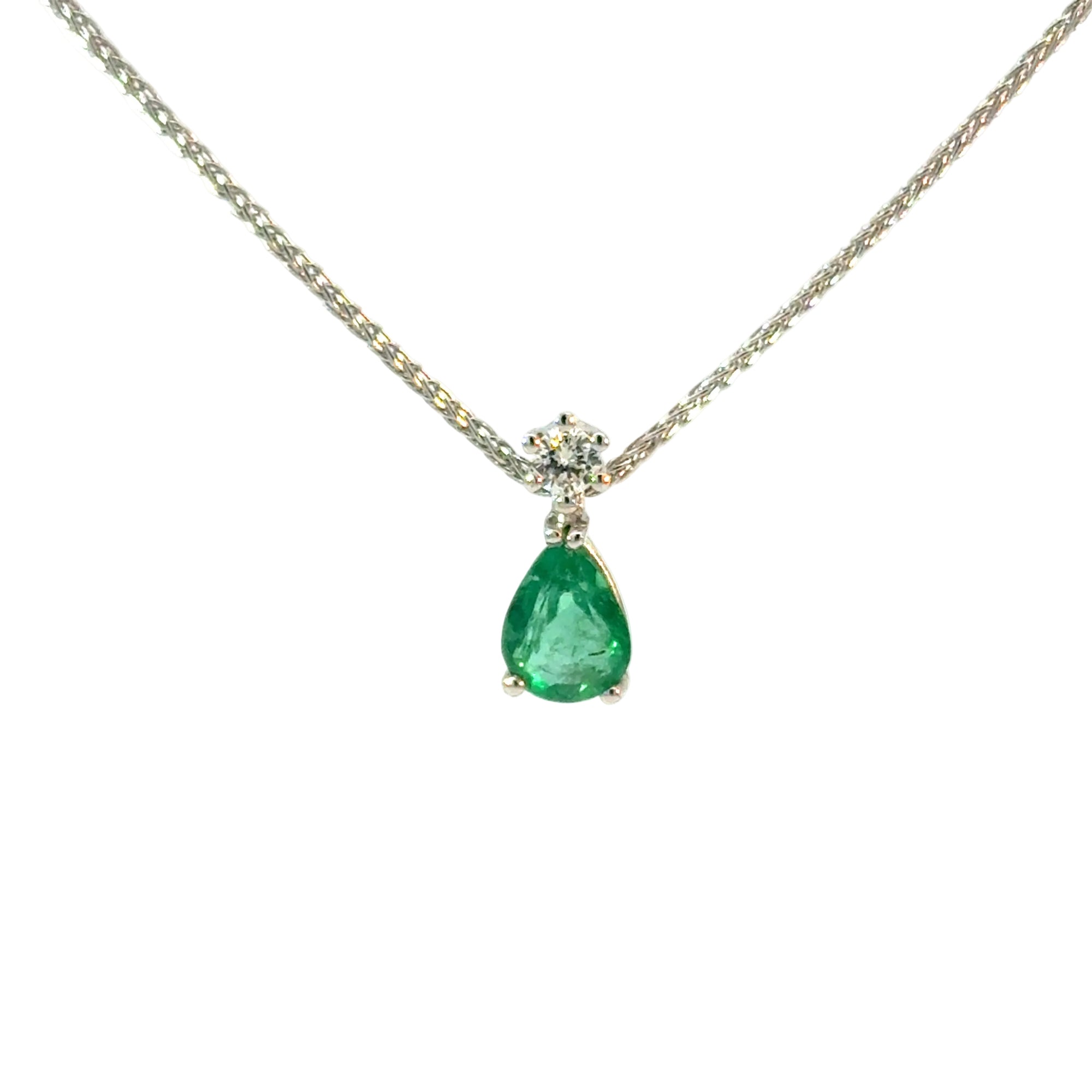 Anhänger mit Kette in Weissgold 18kt mit Brillant und Smaragd