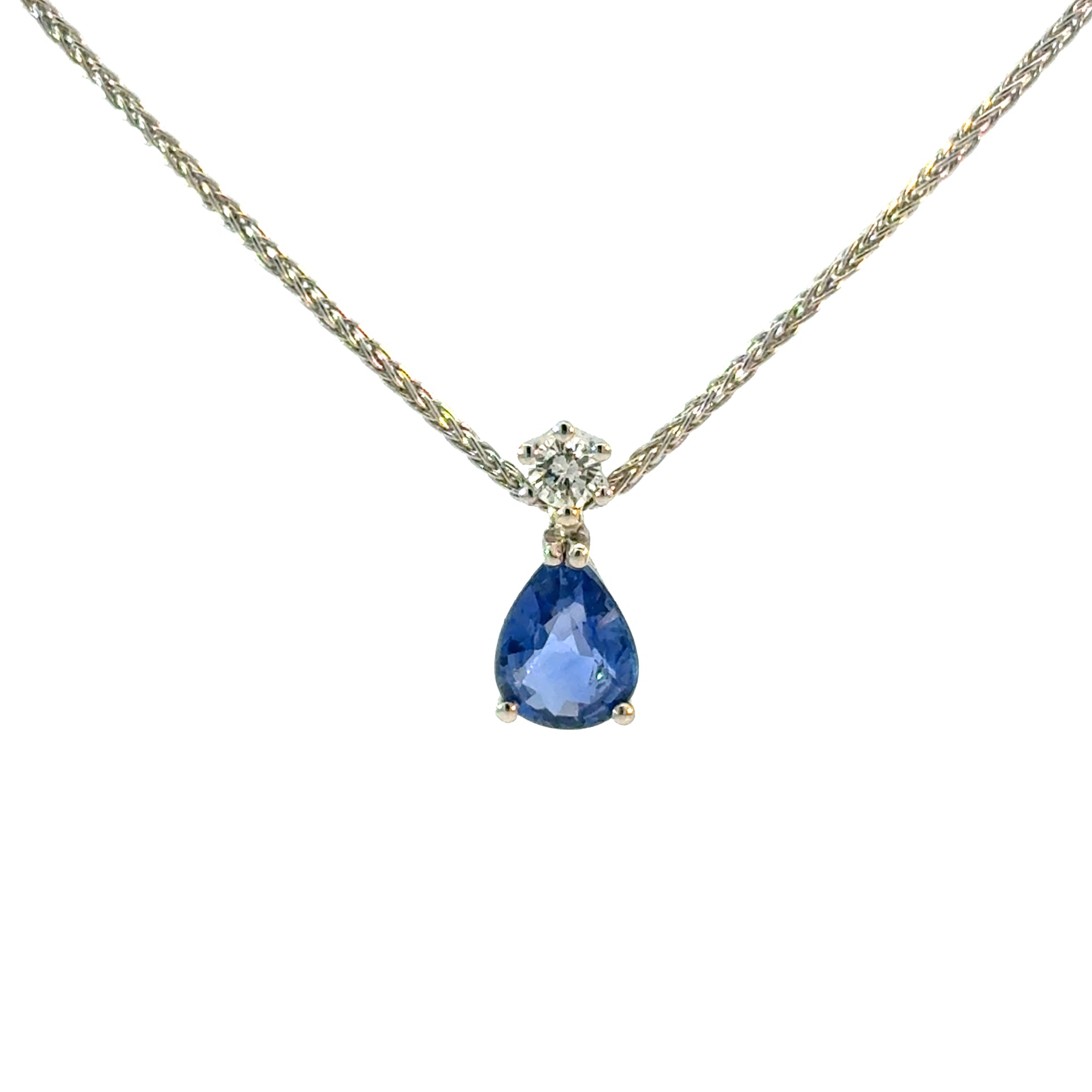Anhänger mit Kette in Weissgold 18kt mit Brillant und Saphir