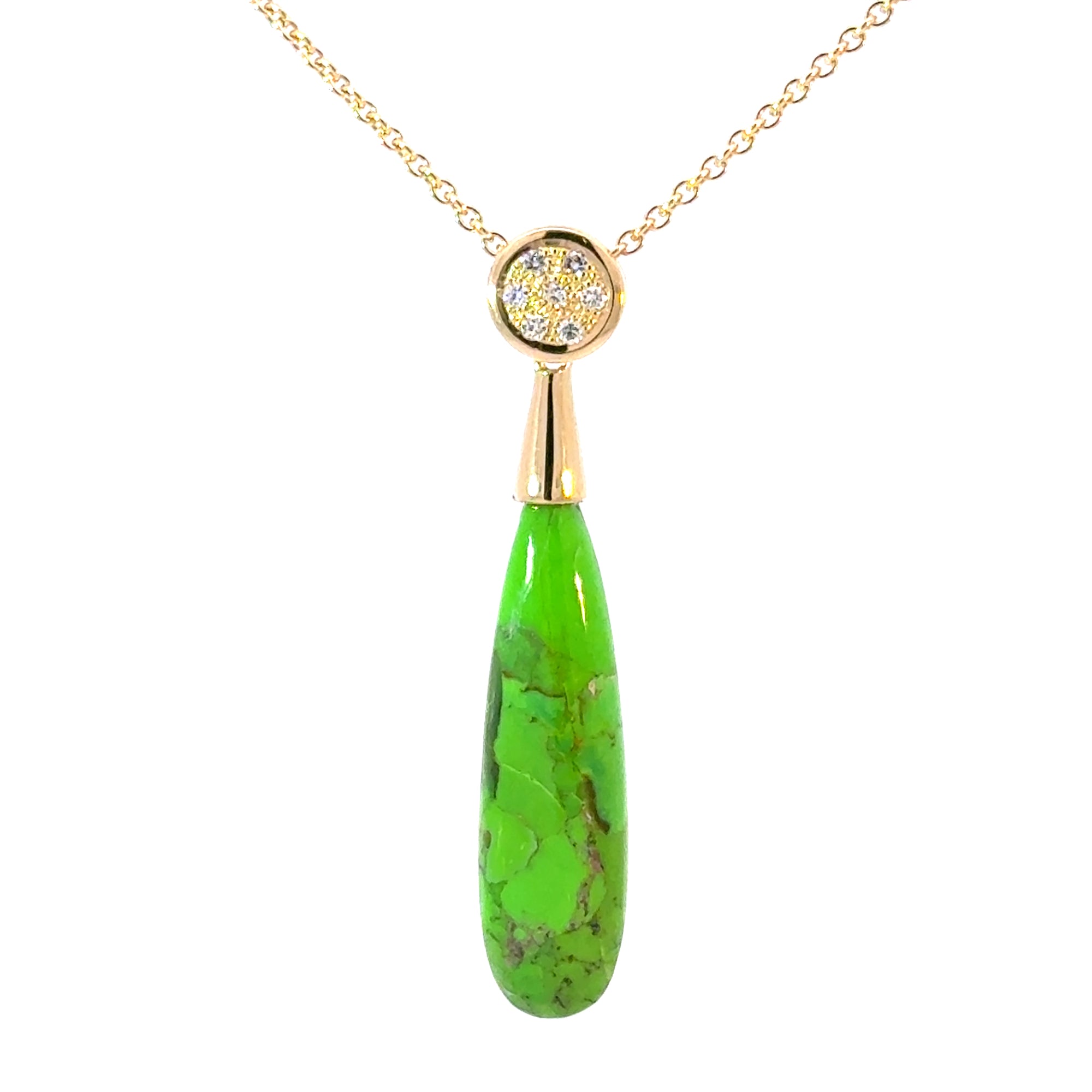 Anhänger mit Kette in Gelbgold 18kt mit Türkis grün und Brillanten
