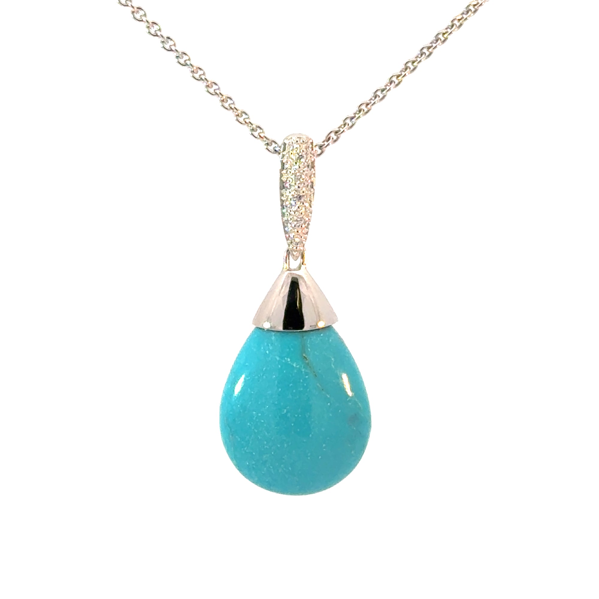Anhänger mit Kette in Weissgold 18kt mit Brillanten und Türkis blau