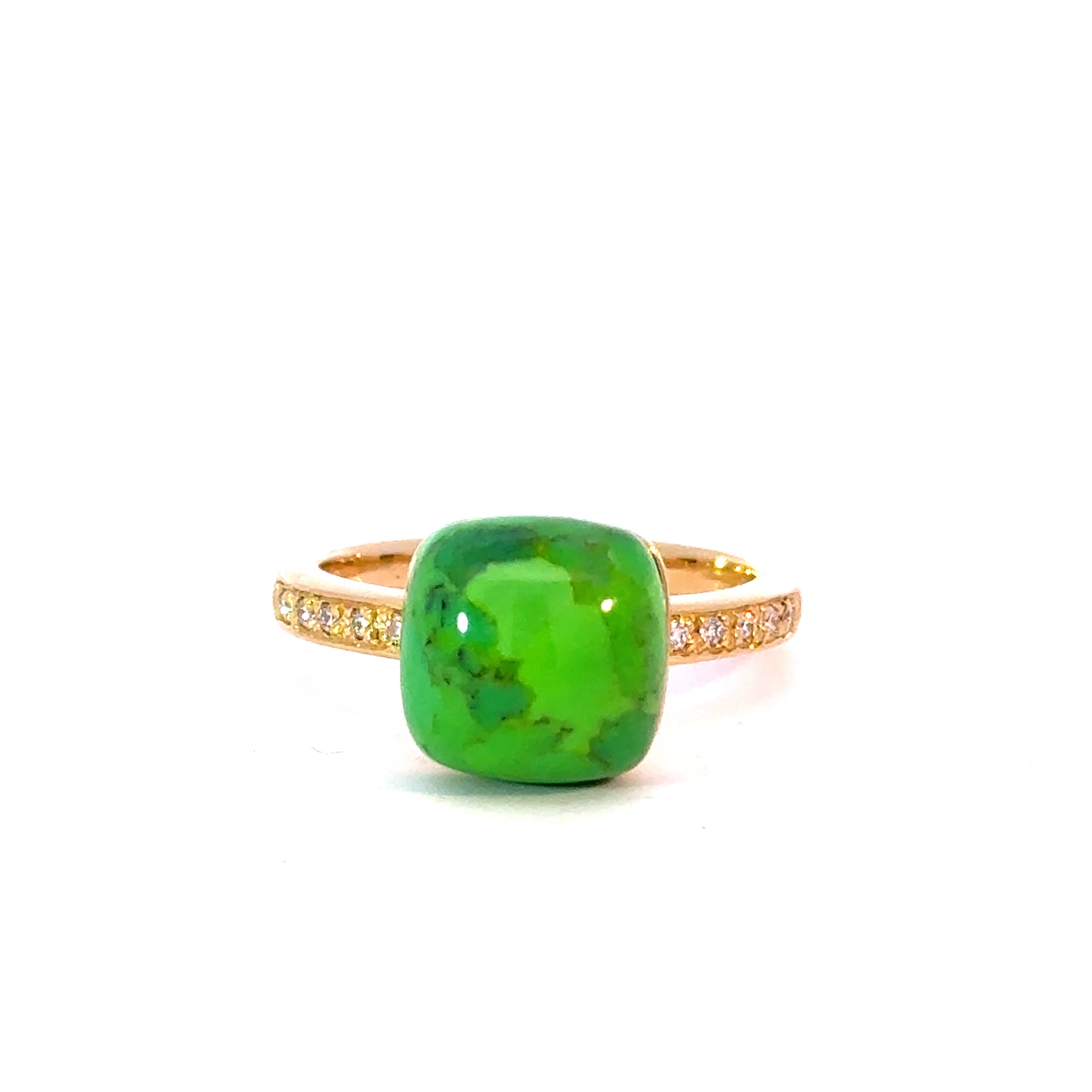 Ring in Gelbgold 18kt mit Türkis grün und Brillanten
