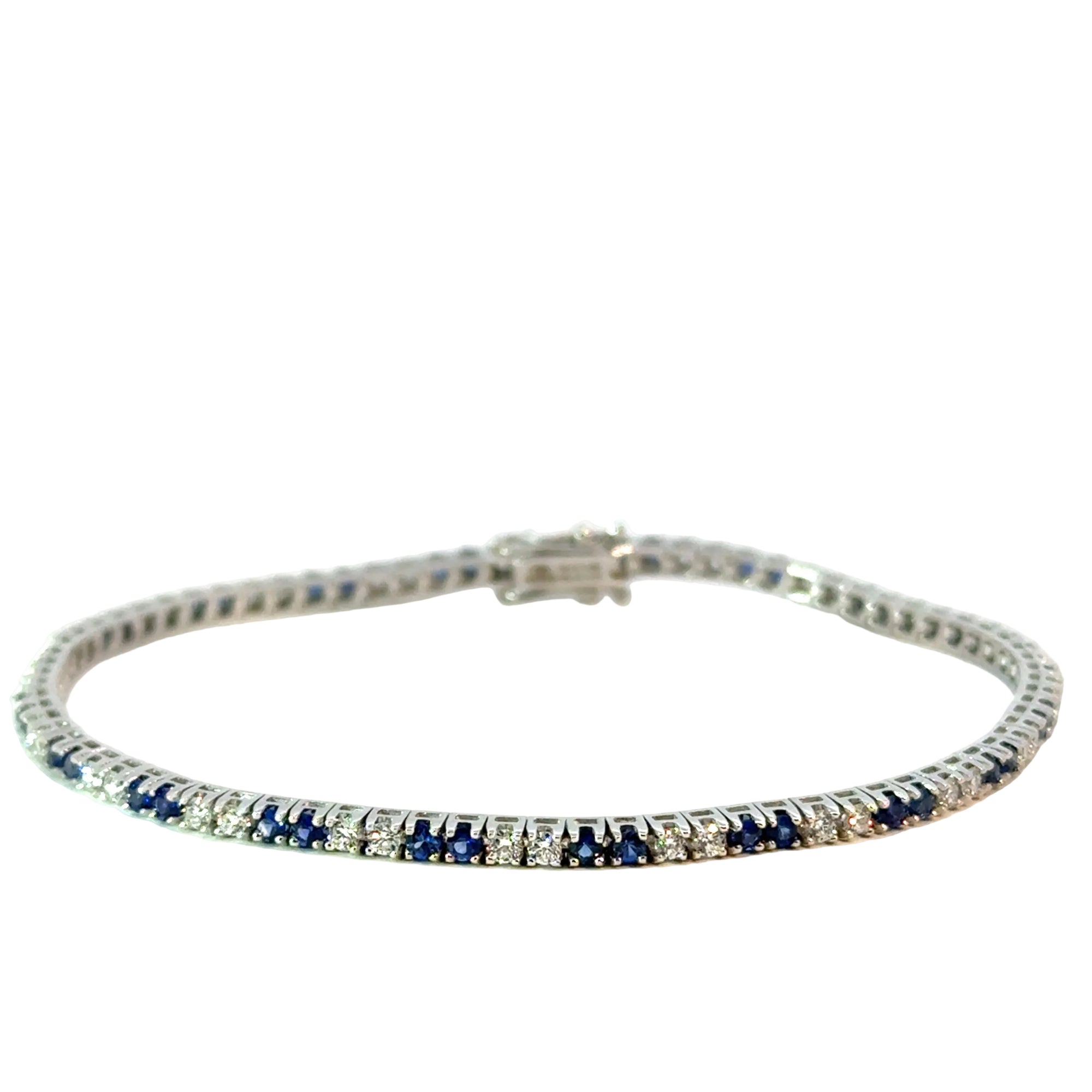 Bracelet Tennis in Weissgold 18kt mit Diamanten und Safire