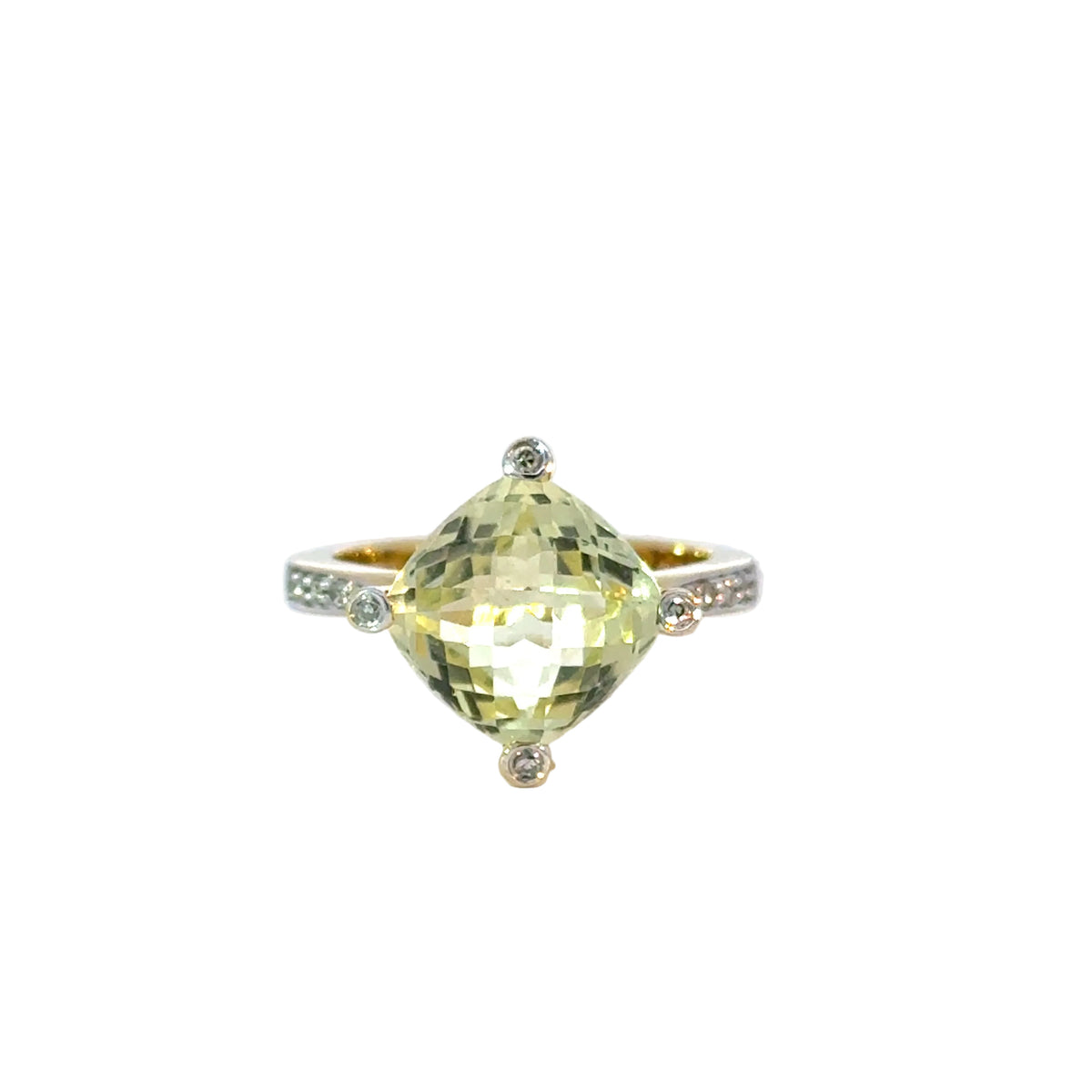 Ring in Gelbgold 18kt mit grüner Quarz und Brillanten