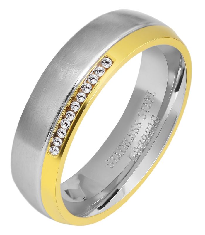 Partnerring in Edelstahl bicolor mit künstliche Steine