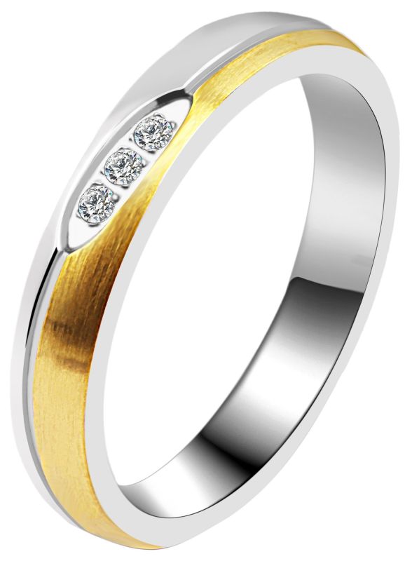 Partnerring in Edelstahl bicolor mit künstliche Steine