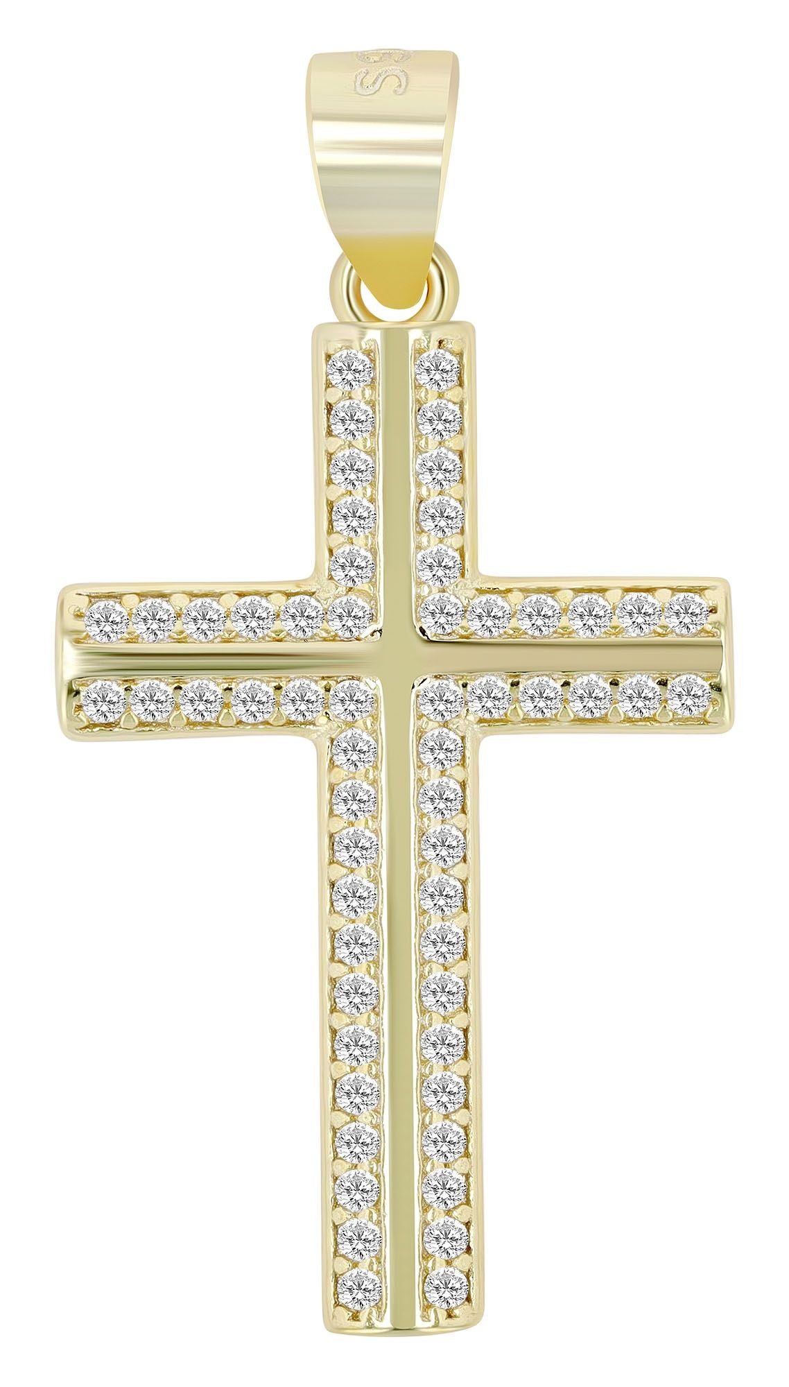 Anhänger Kreuz in Silber vergoldet mit Zirkonia